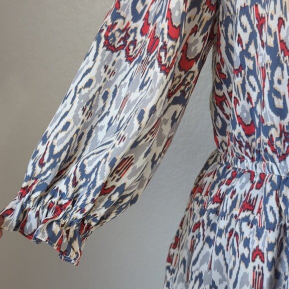 Dex 1X Dress Knee Length Ruffle Tie Neckline Long Sleeves - Picture 5 of 10